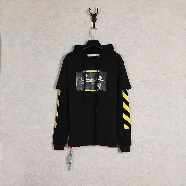 

brand autumn off religious maochao oil painting printing loose fake two hooded sweaters ow male and female lovers, Black
