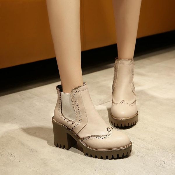 

boots 2021 european and american autumn winter tennis fashion thick heel short tube ankle, Black