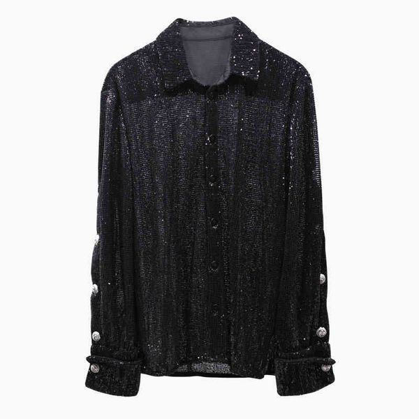 

pant fashion 2021 designer female long sleeve sequins black shirt, White