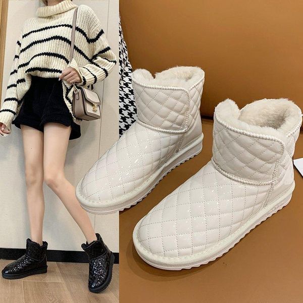 

boots 2021 women winter ladies fashion keep warm leather casual shoes plush inside antislip snow, Black