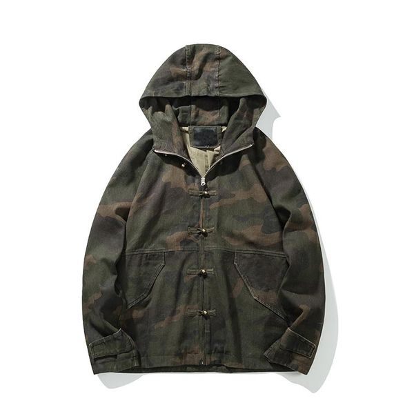 

ethnic clothing 2021 autumn men's camouflage jacket thin trend chinese style hantang hooded long sleeve buckle coat ancient, Red