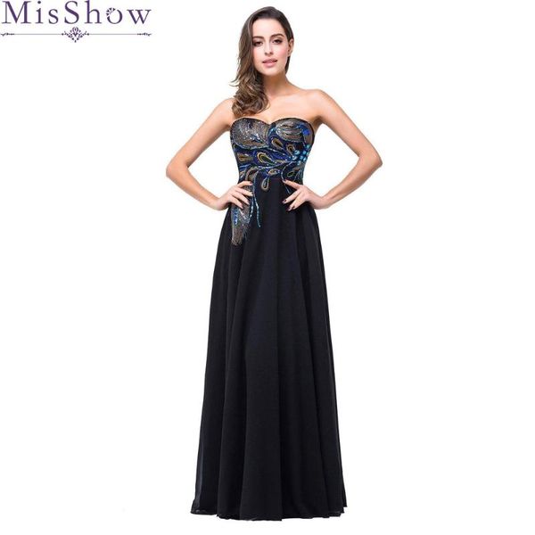 

party dresses chiffon embroidery peacock masquerade formal long evening prom gowns dress strapless a line, White;black