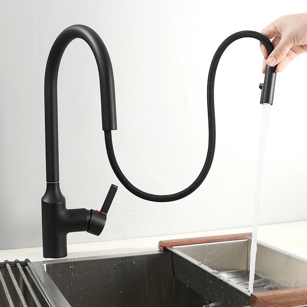 

kitchen faucets pull out faucet matt black & chrome plated sink water mixer tap deck mounted single handle sjrq