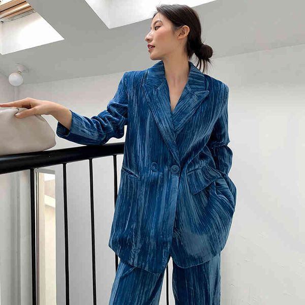 

women's two piece pants [eam] wide leg suit notched collar long sleeve blue loose fit women fashion spring autumn 2022 1dd5239 o0g2, White