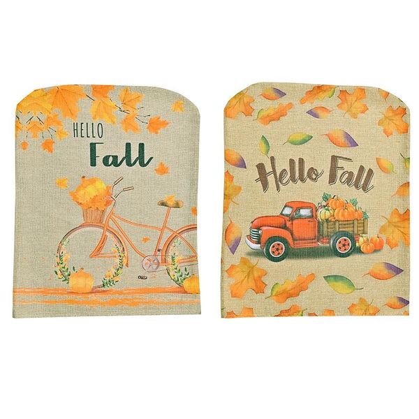 

chair covers thanksgiving set of 2, with pumpkin bike car printed, fall harvest back decorations