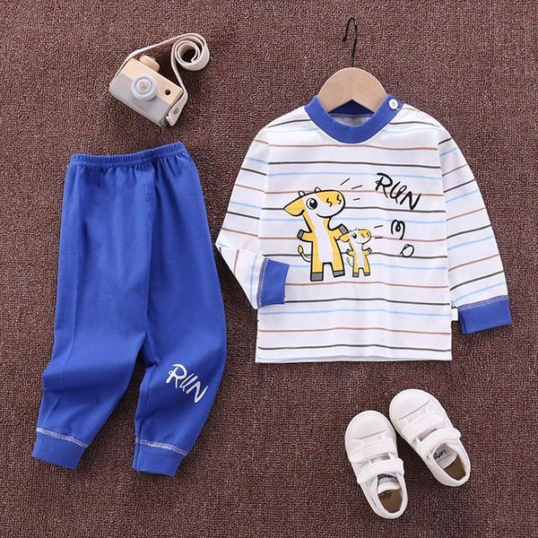 

6m 7t children cotton sleepwear set baby girls cartoon clothes pajamas sets winter autumn kids pyjamas homewear boys nightwear, White