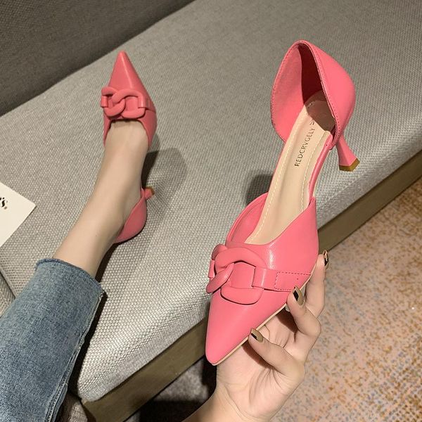 

dress shoes french style girl shallow mouth mid hollow high heels female small fresh pointed toe stiletto single fashion lady pumps, Black