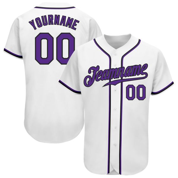 

custom white purple-black authentic baseball jersey, Blue;black