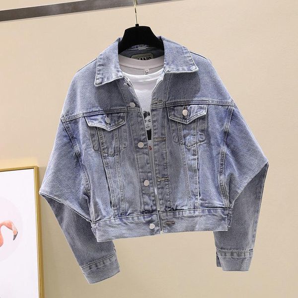 

women's jackets spring autumn korean plus size loose denim jacket women bat sleeve jeans coat short outerwear black streetwear clothes, Black;brown