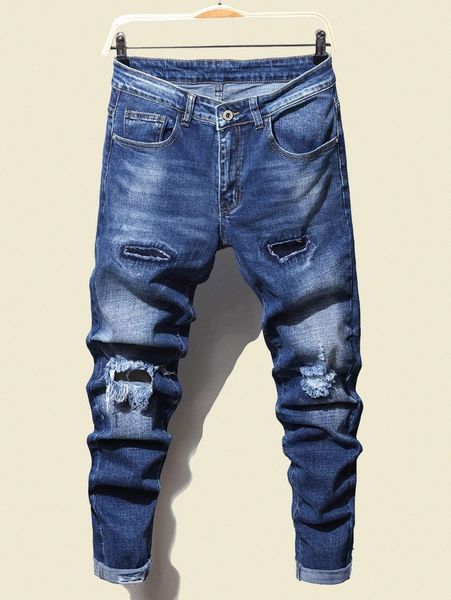

men ripped patched jeans s3zf#, Blue