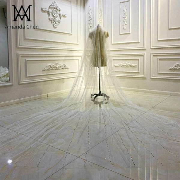 

bridal veils simple elegant long pearls veil, Black