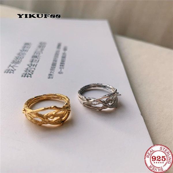 

cluster rings yikuf88 s925 sterling silver women ring irregular texture female open for, Golden;silver