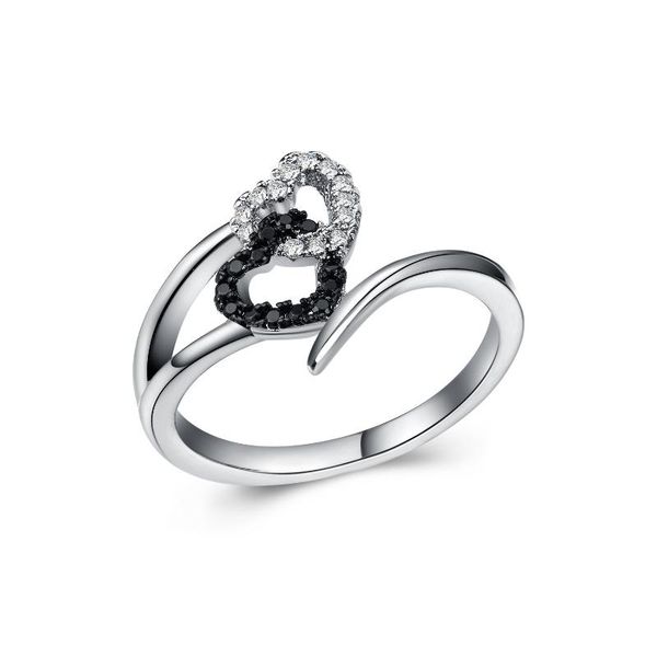 

wedding rings hainon 2021 fashion silver color black crystal cubic zirconia love heart ring for women luxury jewelry gifts, Slivery;golden