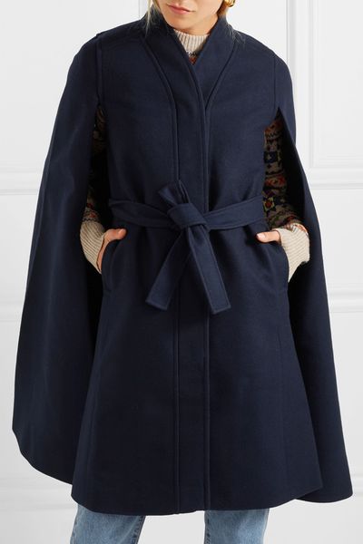 

women's wool & blends spring winter women oversized vintage v neck cape coat with belt female cloak poncho manteau femme ty2a, Black