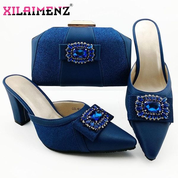 

dress shoes royal blue nice design italian rhinestone with matching bags latest women pointed toe slipper and set on sale, Black