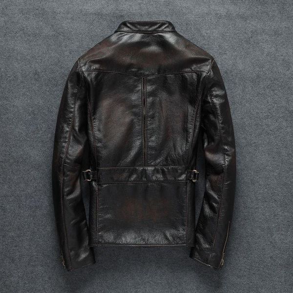

men's leather & faux autumn spring genuine men motorcycle jacket stand collar real sheepskin coat jaqueta couro yy562, Black