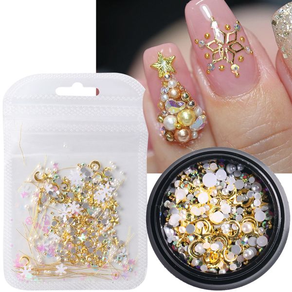 

3d hollow metal pearl mixed nail decoration christmas snow thin alloy nails sticker patch, Silver;gold