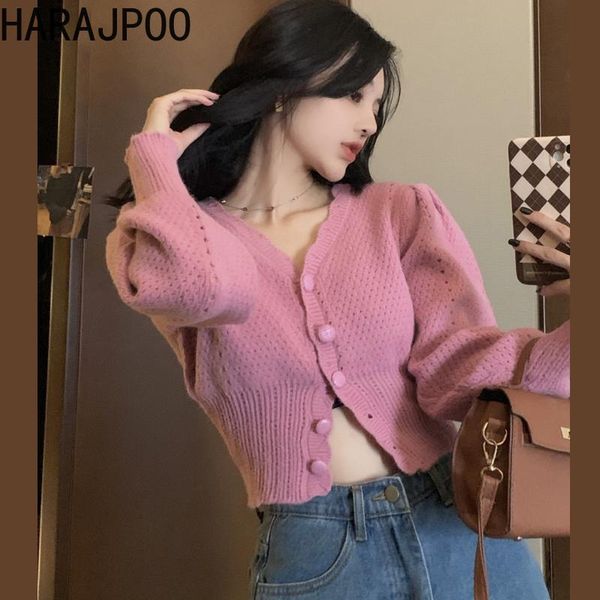 

women's knits & tees harajpoo clothing female purple solid color knitted outwear sweater women fall harajuku 2021 fashion crop vintage, White