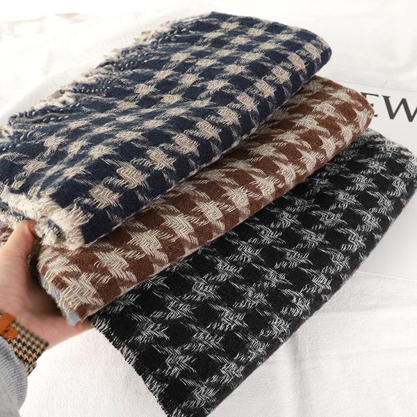 

scarves thick warm winter scarf design print women cashmere pashmina shawl lady wrap tassel knitted men foulard blanket 2021, Blue;gray