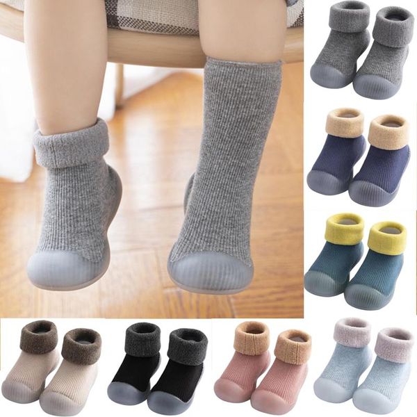 

boots children anti-slip shoes born baby girl cotton non-slip floor socks boy rubber sole cartoon indoor infant, Black;grey