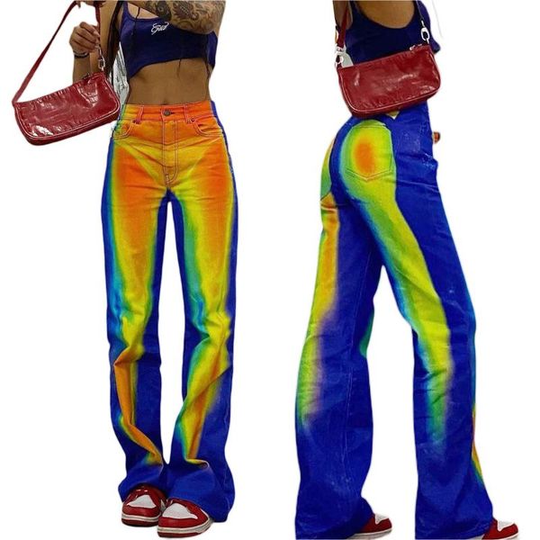 

women's pants & capris women wide leg pants, fashion tie dye printed high waist loose long trousers streetwear, Black;white