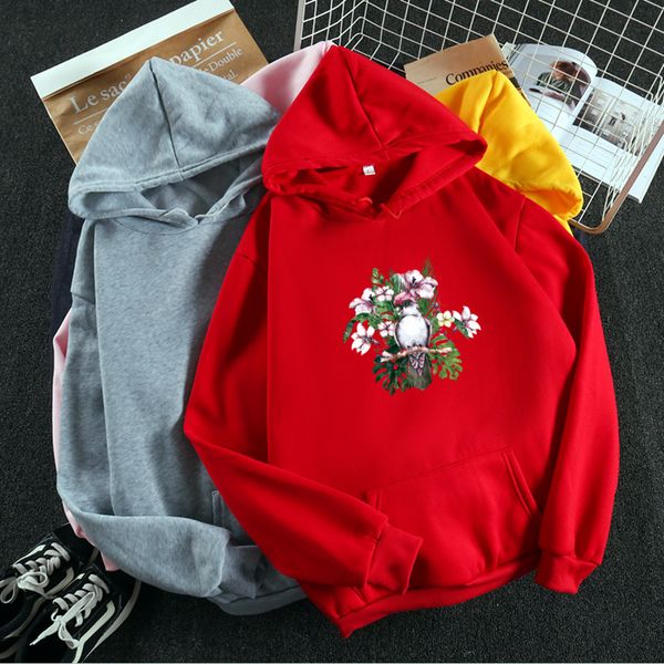 

fashion hooded clothing autumn and winter with fleece pullover korean version loose student long sleeve floral printed jacket, Black