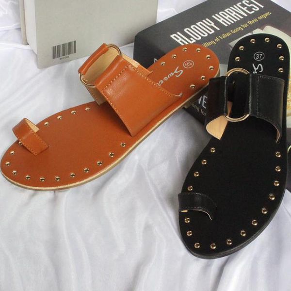 

casual woman slippers summer women beach flat shoes sandals lady flip flops large size non-slip rivet comfortable outdoor flats, Black