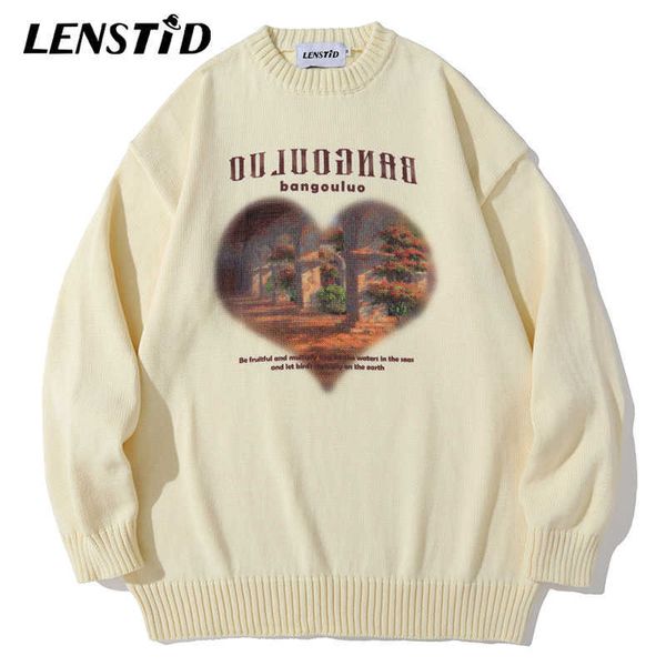 

lenstid men hip hop knitted jumper sweaters heart letter graphic print streetwear harajuku autumn oversize casual pullovers 210929, White;black