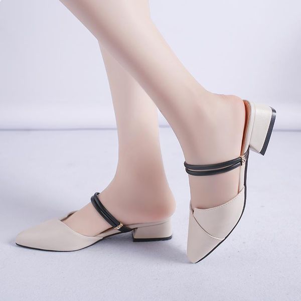 

slippers plus size 35-42 women slipper sandal pointed toe low leels cover slides pu leather sandalias zapatos mujer, Black