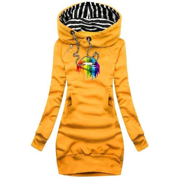 

casual dresses 2021 autumn and winter woman's sweatshirt dress kiss lip pattern female loosen fleece thicken warm hoody lady fashion, Black;gray