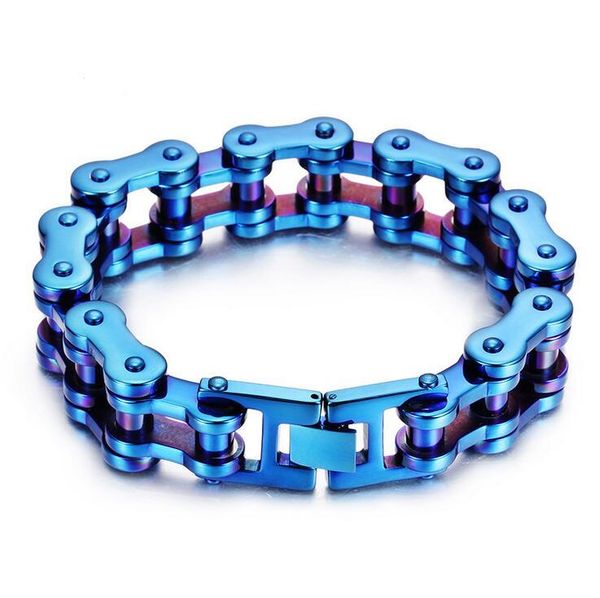 

link, chain 19mm heavy blue stainless steel bicycle bike bracelet men hiphop colorful biker motorcycle bracelets bangles jewelry 2021, Black