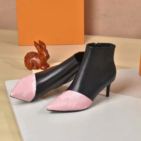 

luxury letter boots women winter sock boot chain leather designer louiings shoes flat mid high heel vutton ffdsddd, Black