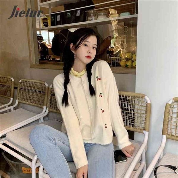 

cardigans sweater women cherry print autumn winter pull femme chic slim short o-neck button cardigan sweaters 210426, White;black