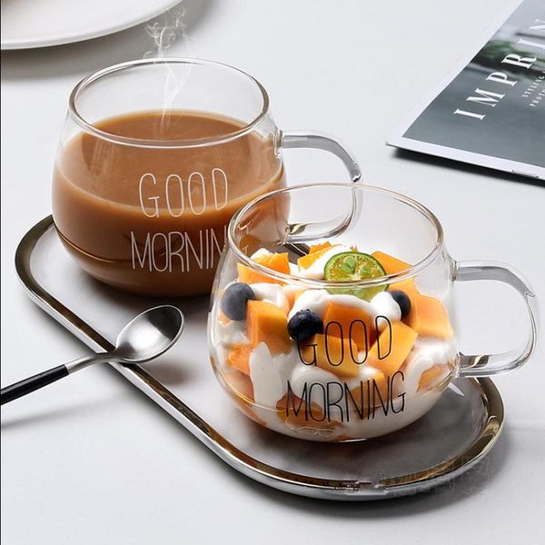 

mugs 1pcs letter printed transparent creative glass coffee tea mug drinks dessert breakfast milk cup handle drinkware