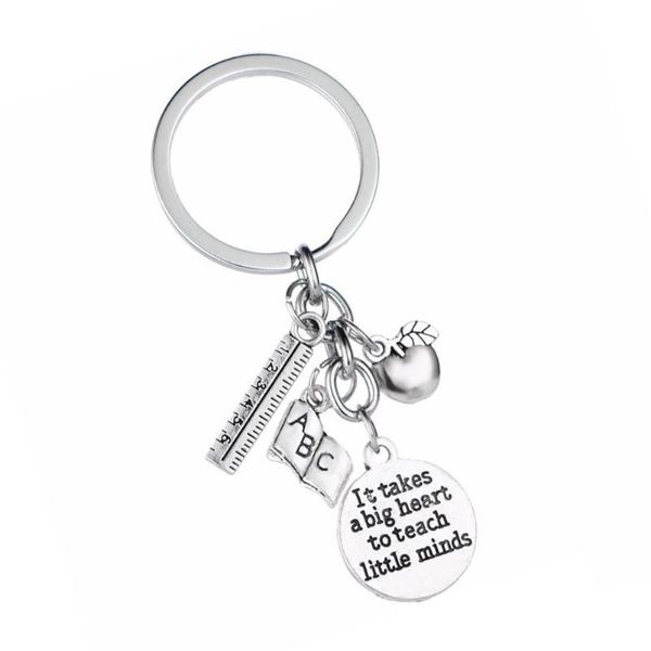 

keychains big heart to teach little minds car key ring holder keychain teachers day gifts, Silver