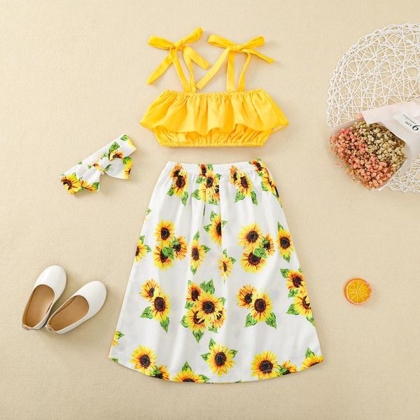 

toddler kids baby girls summer yellow skirt and headwear clothes set girl ropa niÃ±a meisjes kleding clothing sets, White