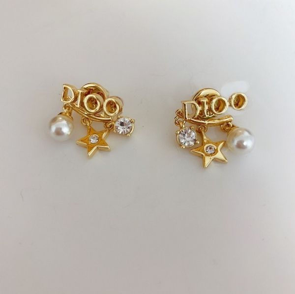 

d family earrings gold diamond pearl star fashion earrings 925 silver needle female earrings jewelry, Golden