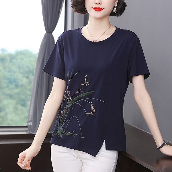 

women's t-shirt shintimes appliques plant flowers print t women summer 2021 plus size woman clothes cotton tee femme 411l, White