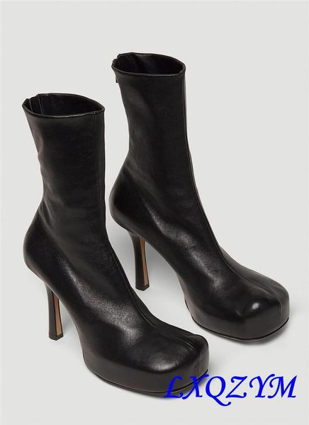 

boots lxqzym thin heel women sock slim stretch high heels square toe back zipper woman shoes fashion short, Black