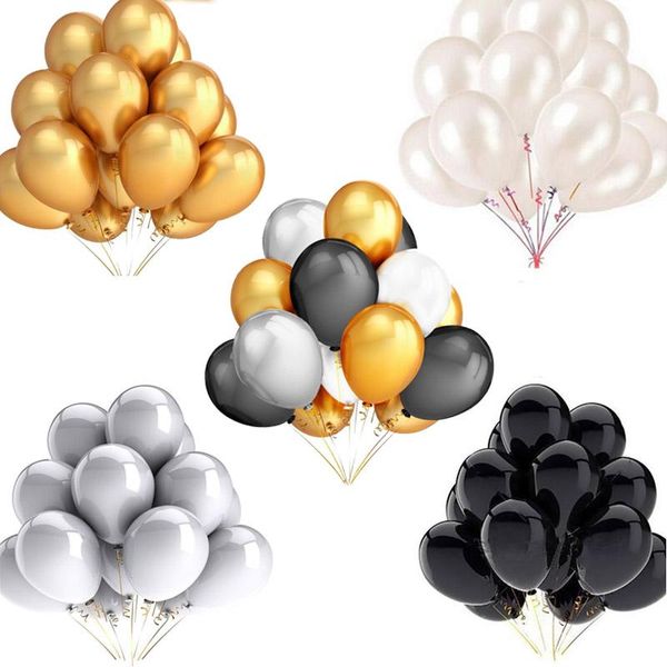 Décoration de fête 10 30pcs / lot 3.2g 12 pouces Perle Or Argent Noir Latex Ballons Anniversaire Mariage Décor Air Hélium Globos Enfants Cadeaux Fourniture