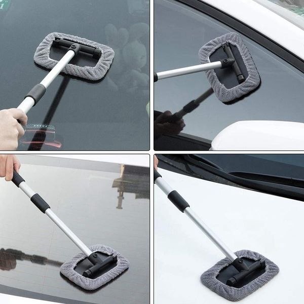 

car sponge window cleaner brush,windshield glass cleaning tool extendable aluminum handle with 8pcs microfiber covers