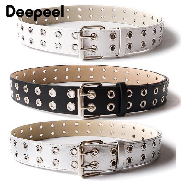 

belts deepeel 3.2*110cm double pin buckle eyelet screw pu wide belt ladies fashion pants waistband clothing decor female corset yb253, Black;brown