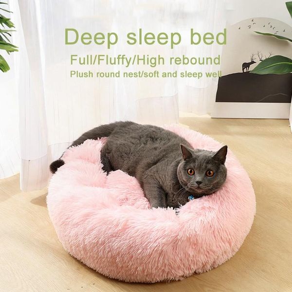 

cat beds & furniture dog long plush dounts calming bed pet kennel super soft fluffy comfortable for large / house