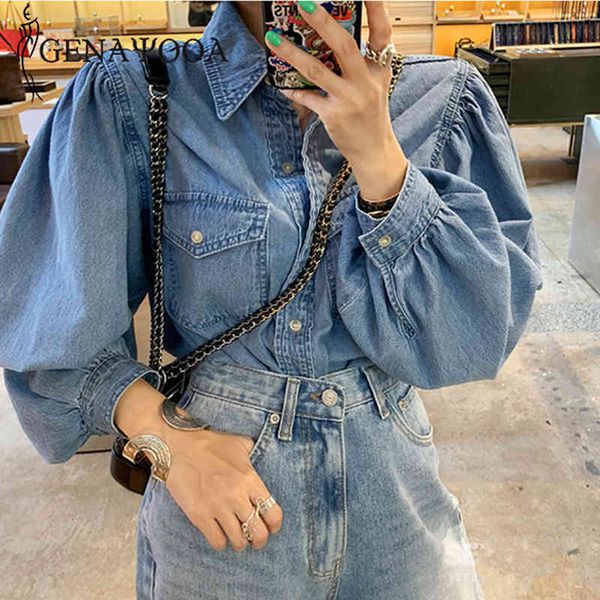 

genayooa vintage demin long sleeve casual autumn for women jeans jacket female denim coat lady 210417, Black;brown