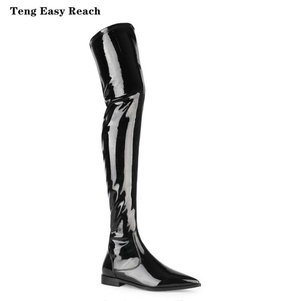 

boots 2021 cow patent leather women black over the knee female autumn winter lady thigh high 34-45