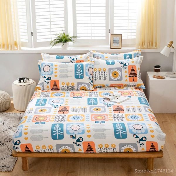 

sheets & sets simple style tree flower plaid stripe printed fitted sheet mattress cover protector bed with elastic colorful home textile