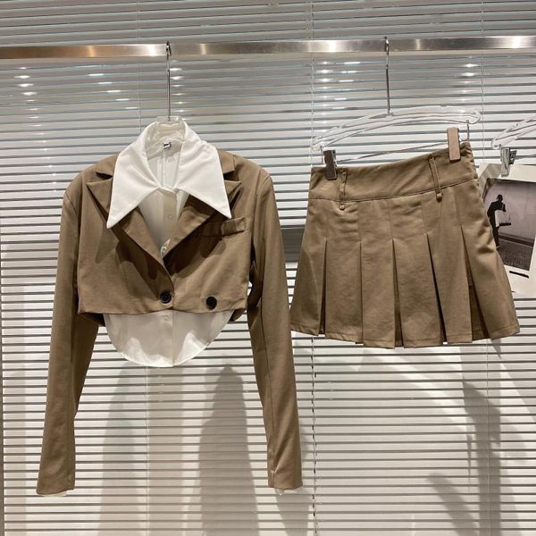 

two piece dress 2021 autumn college style short suit jacket + shirt pleated skirt three-piece blazer and set, White