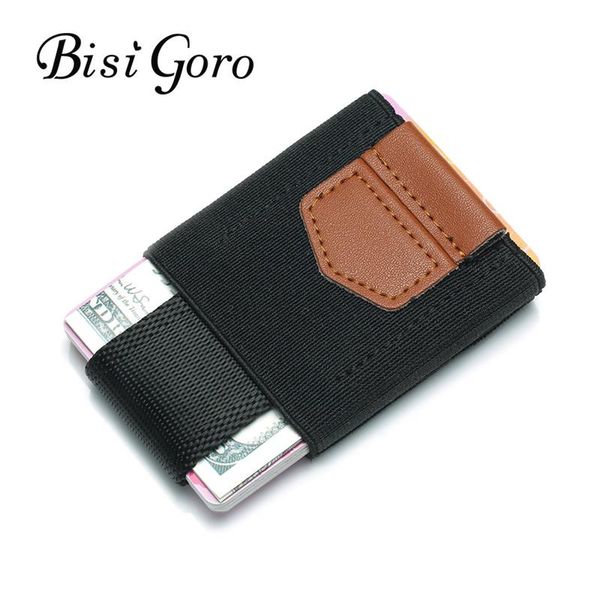 

card holders bisi goro 2021 slim elastic holder men case minimalist wallet leather coins purse multicard travel, Brown;gray