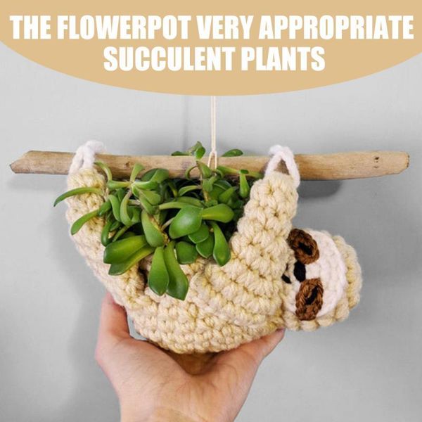 

planters & pots garden plant storage basket fabric hanging planter woven cute sloth flower pot holder macrame hangers home decor