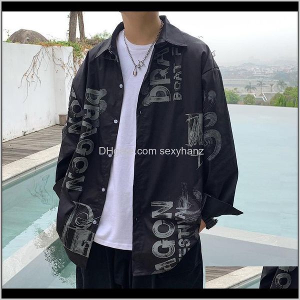 

casual clothing apparel drop delivery 2021 spring summer fashion letter printed loose mens shirt streetwear three quarter blouses male shirt, White;black